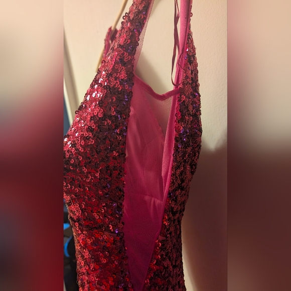 Morgan & Co. Fuchsia Sequin V-Neck Maxi Dress - Picture 2 of 8
